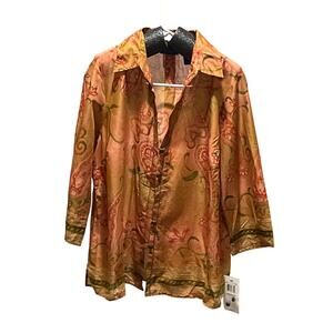 JH Collection V Neck Blouse. Women Size 2X. Red, Brown Paisley Pattern. BNWT